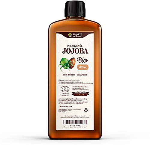 Jojobaöl Bio 900 ml - 100% Bio, Rein, Natürlich & Kaltgepresst, Haare und Nägel, Gesichtsöl und Körperöl, Vegan & Hexanfrei