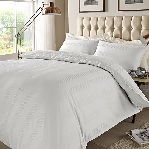ED Luxury 400 Thread Count Duvet Cover Set | 100% Egyptian Cotton Soft & Comfortable Hotel Quality Satin Multi Stripe Bedding Set (Double, White)