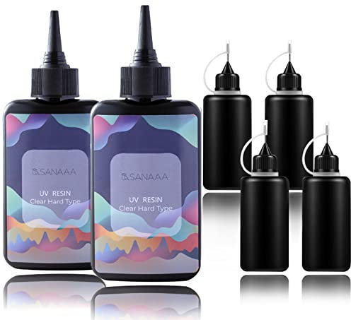 Dünne Art UV-Harz 200g mit 4 Präzisionsspitze Applikator Flasche eine Minute schnelle Aushärtung klare harte Art für Polymer Clay Dichtung, Tumbler, Stift, DIY Ohrring Anhänger Schmuck Makin