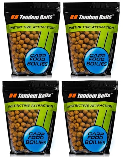 Tandem Baits 4-er Set Carp Food Boilies Vanille & Sahne, Leckere Boilies für Karpfen Angeln ohne Mühe, Köder zum Große-Fische-Angeln, Karpfenzubehör für Profis & Hobby-Angler 18 mm 1 kg