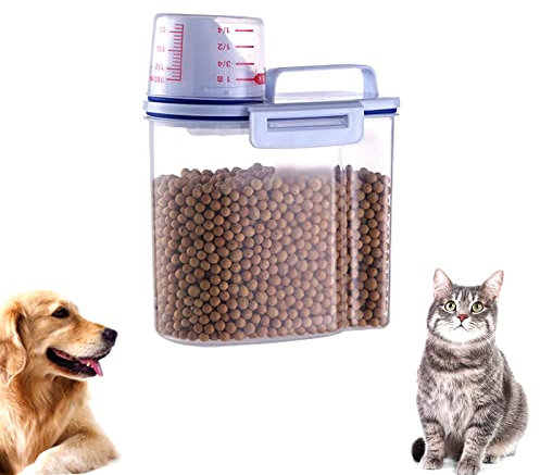 Vulevirtue Recipiente de comida para mascotas,Mascota Comida Almacenamiento Contenedor Hermético,hermética, Transparente con Tapa,con taza medidora,para Perros y Gatos (6.10x4.33x8.66inch)