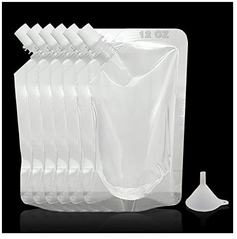 6PCS Reusable Drinking Flasks - Juice & Liquor Pouch Flasks, Concealable, Plastic, with Funnel (12 OZ)