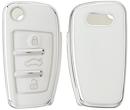 kwmobile Autoschlüssel Hülle kompatibel mit Audi 3-Tasten Klappschlüssel - Schlüsselhülle Silikon Cover - Weiß Silber