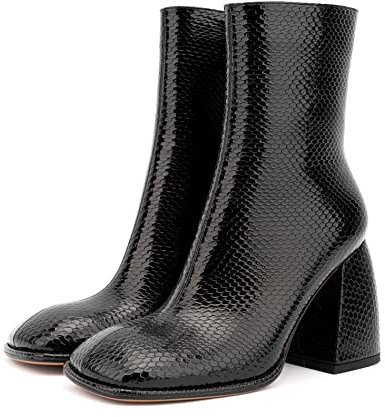 Lutalica W Stivaletti alla caviglia alla moda con punta quadrata in pelle scamosciata/pelle di serpente con cerniera centrale, Nero , 40.5 EU