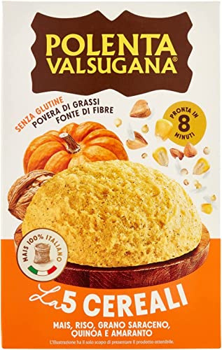 3x Polenta Valsugana mit 5 Körnern schnell 350 g Packung mit Mais Reis, Buchweizen, Quinoa und Amaranth, knusprige und duftende Textur, in wenigen Minuten fertig, glutenfrei