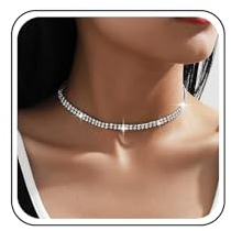 TseenYi Strass Choker Halskette Funkelnder Strass Choker Silber CZ Diamant Choker Kurze Halskette Shine Brautkette Halskette Kette Schmuck für Frauen und Mädchen Geschenke