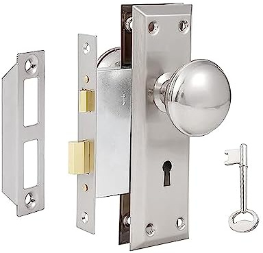 AKRILANE Mortise Lock Set Interior Door Antique & Vintage Style Knob with Keys (Chrome)