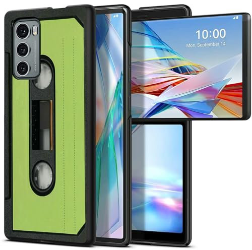BWEGRHE Schutzhülle für LG Wing 5G (2020), schlankes hartes Polycarbonat mit grünem Kassettenmuster, stoßfest, kabelloses Laden, Schutzhülle für LG Wing 5G (2020)
