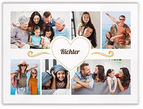 Maverton Leinwandbild mit eigenem Foto, personalisiertes Foto Leinwand | Mit Holzrahmen, Größe 30x40 oder 50x70, Fotoleinwand Collage, Fotobild auf Leinwand für Paar, Herzchen, 30 x 40 cm