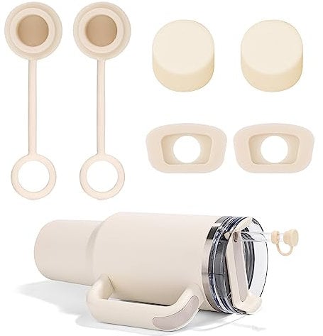 6 Uds Juego de Tapones a Prueba de Derrames Con Cubiertas de Pajita Compatible Con Stanley Cup 2,0 40/30oz (Amarillo Crema)