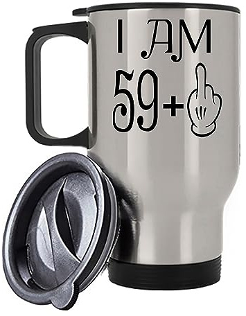 Crunchy Carrots 60th Birthday Gift idea, Turning 60 Years Old Funny Rude Joke Birthday Celebration Cup for Men and Women 14 oz Stainless Steel Insulated Travel Mug (59+1 Silver)