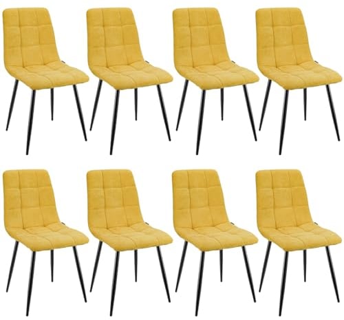 WAFTING Esszimmerstühle 8er Set, Gepolsterter Stuhl mit Hoher Rückenlehne und Leinendesign, Esstischstühle mit Metallfuß, für Esszimmer, Wohnzimmer, Küche, Schlafzimmer und Empfangsraum, Gelb