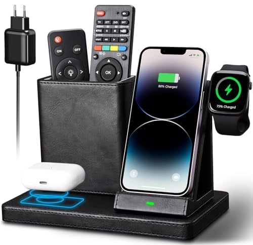 3 in 1 Induktive Ladestation, KINGFOM Kabelloses Ladegerät Induktives Laden mit 30W Adapter, Wireless Charging Station für iPhone 15/14/13/12/11, iWatch 9/8/7/6/5/4/SE, AirPods Pro/2/3