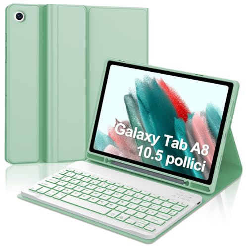 WINCHKING Custodia con Tastiera per Samsung Galaxy Tab A8, Tastiera Bluetooth Magnetica Retroilluminata Rimovibile QWERTY per Samsung Galaxy Tab A8 10.5'' 2021(SM-X200/X205/X207), Verde Chiaro