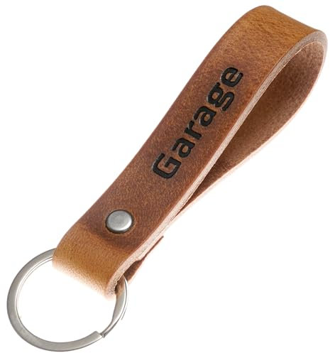ELBERCRAFT® Schlüsselanhänger Leder Garage der Schlüssel Organizer für deine Schlüsseltasche keychain made in Germany braun Gravur schwarz