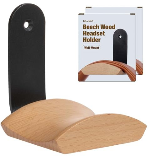 Mt.Jun Wood Headphone Wall Mount Holder, with VHB Adhesive Tape and Screw, Holds 10 lbs (Black & Beech Wood, 2 Pack)