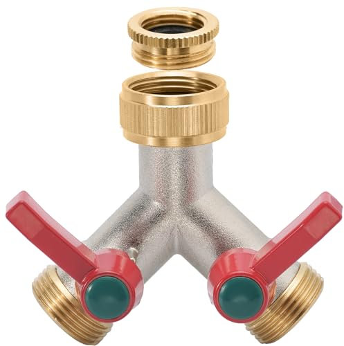 iBamso 2 Wege Y Verteiler, 3/4 Zoll Wasserverteiler 2-Wege, Vernickeltem Messing, Y Splitter Gartenschlauch Adapter Verlängerter Griff, Gartenschlauch Verteiler für Garten Bewässerung Küche Wasserhahn