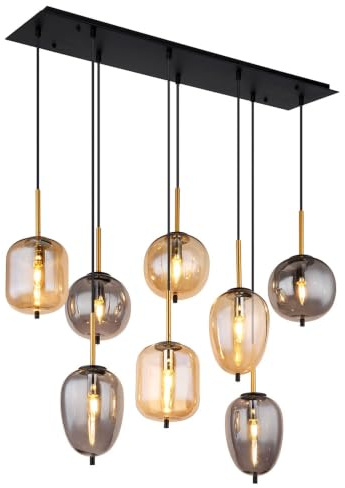 GLOBO LIGHTING Lámpara de techo colgante de latón mate de cristal ámbar para comedor