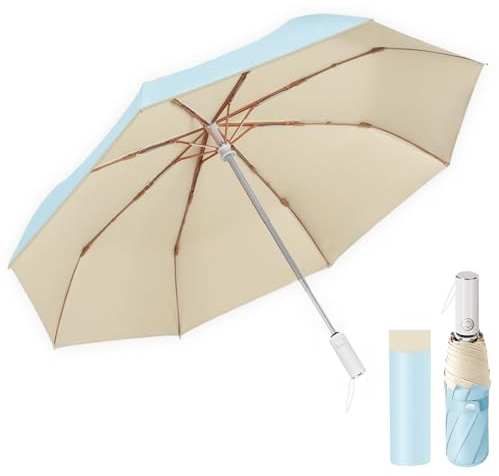 Pioggistar Paraguas Mini Plegable Automático, Paraguas Plegable Antiviento, Paraguas Pequeño viaje 8 Varillas para Mujer, Diámetro 98cm, Azul cielo