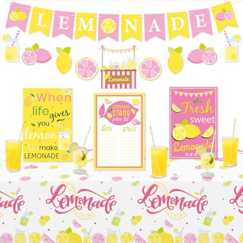 Limonadenstand Dekorationen - Limonade Banner, Limonadenstand Zeichen, Zitrone Stroh für Kinder Sommer Braut Dusche Geburtstag Party Limonadenstand liefert