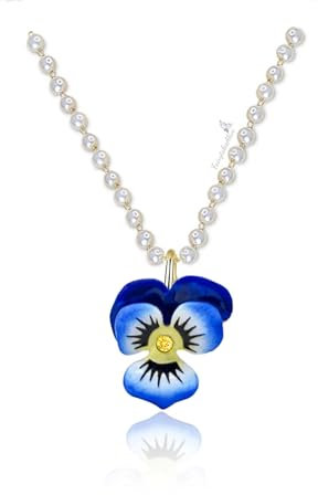 Stiefmütterchen Halskette handbemalt inspiriert von Vintage Emaille Blumen Schmuck Gold plattiert Edelstahl Kette süße Geschenkidee (40, Weiß)