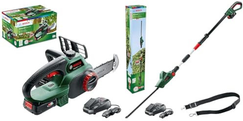 Bosch Home and Garden Cordless Chainsaw UniversalChain 18 (battery 2.5 Ah, charger, SDS system & Bosch Lawn and Garden 06008B3070 Cordless Telescopic Hedge Trimmer UniversalHedgePole 18