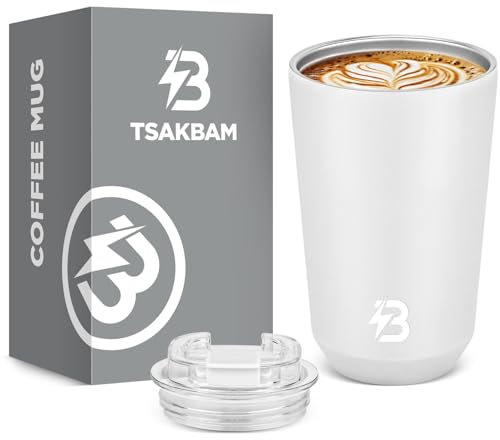 Kaffeebecher to Go Thermo 360ml, Edelstahl Thermobecher Kaffee to Go Auslaufsicher, Thermotasse mit Deckel Doppelwandig Isoliert(Weiß)