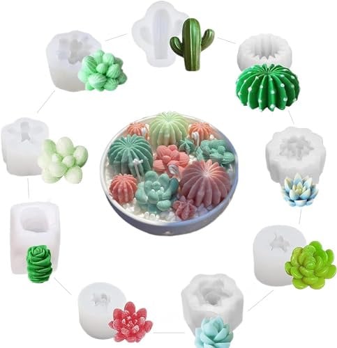 9 Pcs Succulent Mold Silicone, 3D Succulent Molds, Succulent Cactus Silicone Mold for DIY Making Candle Cake Decoration Candy Fondant Chocolate Ice Lolly
