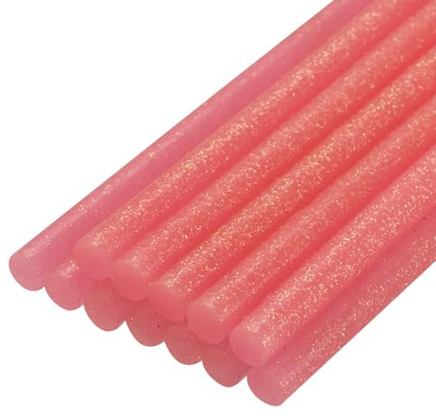 QUARKZMAN Mini Stick Colla a Caldo per Pistola Colla a Caldo 11mm x 200mm Rosso Chiaro Glitterato 12pz