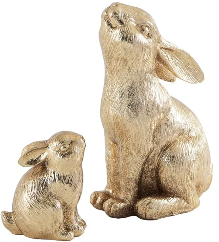 Set mit 2 Osterhasen-Figuren, goldene Wohndekor-Resin-Kaninchen-Statue, Ostertischdekoration, Kaninchen-Figuren für den Frühling, Vintage-Dekorationen für den Innenbereich, Wohndekor für Wohnzimmer