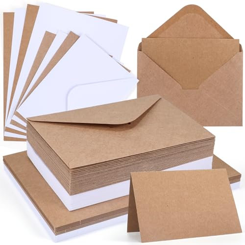 moinkerin 56x Klappkarten blanko mit Umschlägen (250g/m² A6) + 56x C6-Briefumschläge | Kraftpapier Umschlag Set für Hochzeitskarten, DIY Einladungen, Geburtstag & Weihnachtsgrüß