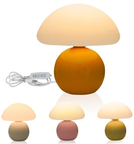 Pilz Nachttischlampe Tischlampe, led pilz tischleuchte, Mushroom Lamp mit Keramikbasis, Dimmbar Tischleuchte Deko Wohnzimmer für Schlafzimmer, Deko für Kinderzimmer, Schlafzimmer & Wohnzimmer (Orange)