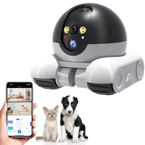 Pet Camera Robot, 360° Home Security Camera 1080P Indoor Movable Cameras,2 Way Talk,Motion Detection,Night Vision,Wireless House Movable Cameras Remote Control for Cats Dogs (4G version + 32G)