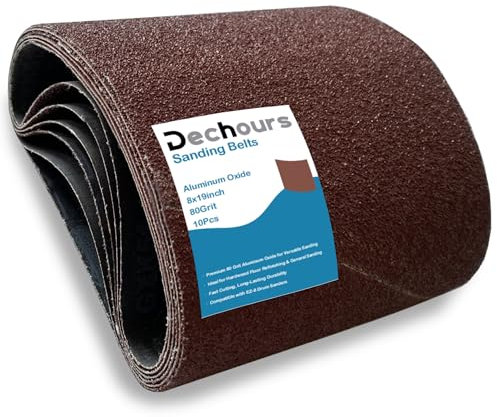 8 x 19 Sanding Belts 80 Grit Sandpaper – 10 Pack Aluminum Oxide for EZ-8 Drum Floor Sander, Durable for Hardwood Floor Refinishing and Woodworking