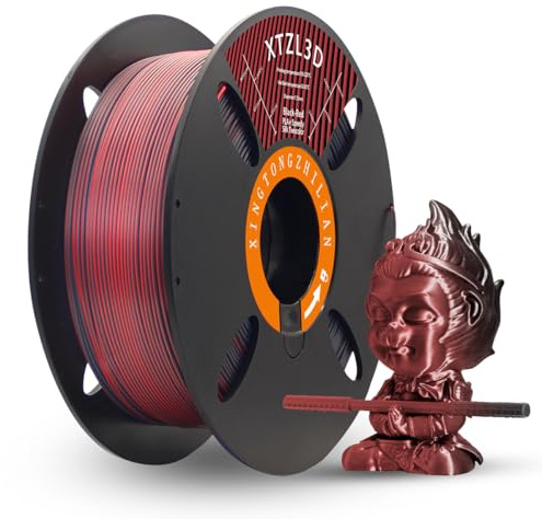 XTZL3D Hochgeschwindigkeits-PLA-Druckfilament, Seiden-Mehrfarbenkombination, geeignet für die meisten FDM-3D-Drucker，Dimensional Accuracy +/-0.02 mm,1KG (A-Schwarz-Rot)