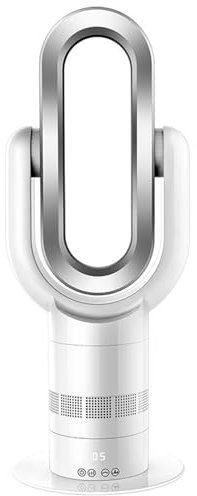 Ventola del riscaldatore senza lama,riscaldatore d'ambiente 1800W e ventola a torre 10 velocità,ventola di circolazione dell'aria oscillante 90° con telecomando,timer silenzioso 9 ore,display a LED