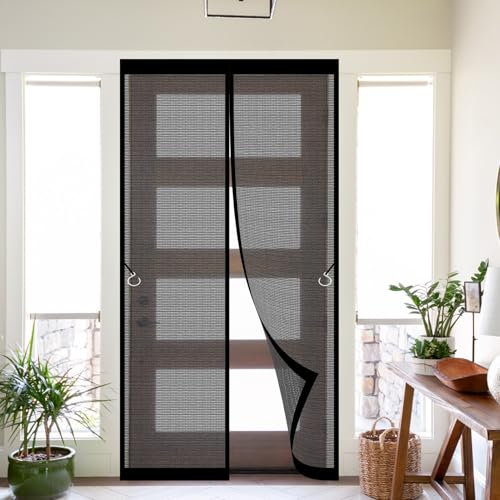 Magnet Fliegengitter Tür 86 x 198 cm Fliegengitter Tür Ohne Bohren Magnetvorhang Insektenschutz Durch Leichte Montage Magnetvorhang für Schlafzimmer, Kinderzimmer, Schwarz