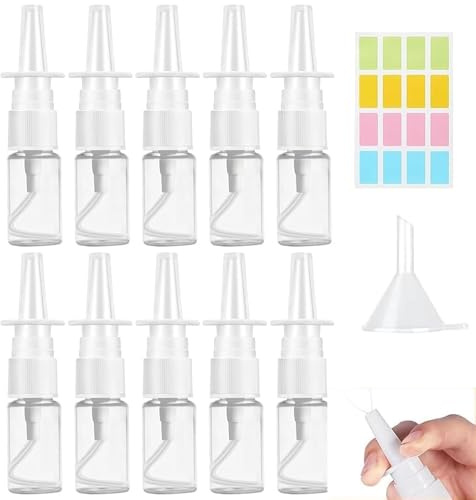 MZOYOURO 10 Stück Nasenspray Flasche Leer 10 ml Nachfüllbare Zerstäuber Sprühflasche Kunststoff Nasenzerstäuber Feiner Sprühnebel Nasensprayflasche für Make-Up Wasser Parfüm Ätherische Öle