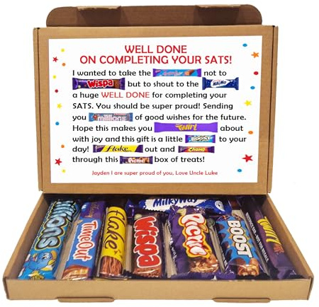 Personalised Exam Good Luck Treat Box/SATS/GCSES/A Levels / 11+ Good Luck Treat Letterbox Gift Hug in a Box Chocolate Poem Unique (Well Done SATS, Me/I)