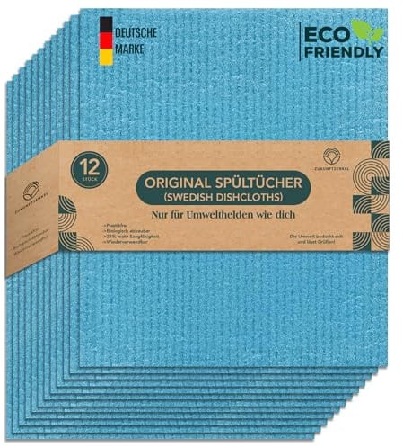 Zukunftsenkel Schwedische Spültücher, Biologisch Abbaubare Putztücher, Plastikfreie Putzlappen, Biologisch abbaubar Dishcloths Spüllappen (Blau)