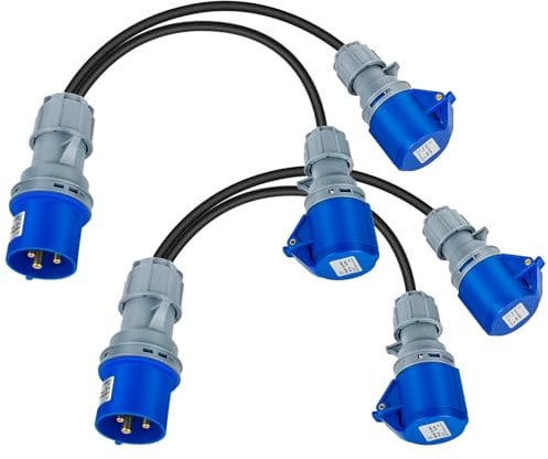 KoolShiro 2PCS 32amp Splitter Electric Cable, 32A Plug to 2 x 16A Sockets, 240V Caravan Electric Adapter, 2 Way Power Splitter Caravan Hook Up Adapter for Camping, Motorhomes, Generators
