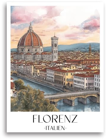 favplace Poster mit Städtemotiv Florenz Toskana Italien Premium Kunstdruck - Stadtposter bzw. Reiseposter DIN A4 bis A1 - Leinwand Städtposter - Wandbild A4