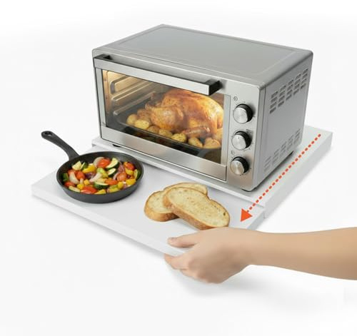 Avilia Scaffale Cucina Salvaspazio Estensibile 39-62 cm in Metallo – Alzatina Cucina Top con Ripiano Estraibile per Forno, Tostapane e Microonde – Organizzatore Cucina con Ganci e Antiscivolo
