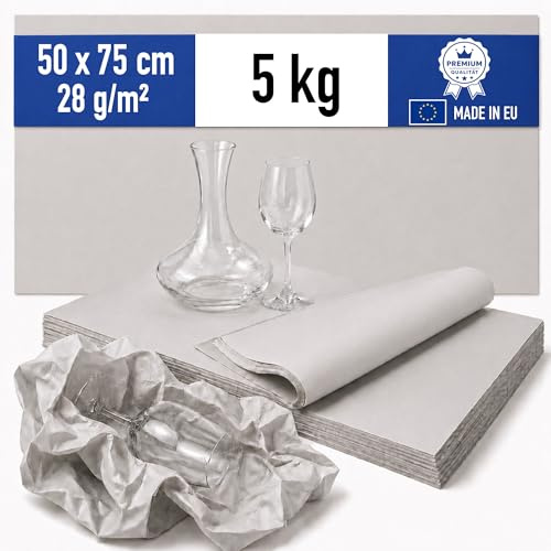Packseide Packpapier Einschlagpapier 5kg 50x75cm 28g/m² Umzug Geschirr zum Einpacken Recycling - nachhaltiges Knüllpapier Stopfpapier Einwickeln - 5 kg