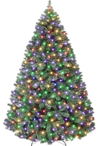 7.5FT/230Cm Pre Lit Artificial Christmas Tree, Realistic Xmas Tree with 1450 Green Branch Tips, 400 Dual Color LED Lights & Metal Stand for Christmas Decoration