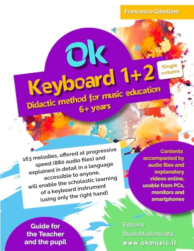 Ok Keyboard 1+2 Single volume - Didactic method for music education 6+ years: 163 melodies, offered at progressive speed (880 audio files) and explained in detail in a language accessible to anyone