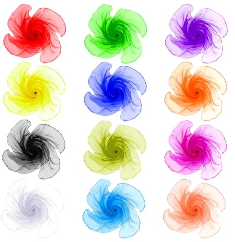 12 Pcs 1950s Chiffon Scarf 50s Retro Chiffon Sheer Square Neck Head Scarf for Women Lightweight Satin Ribbon Scarfs 23.6 Inches Juggling Dance Scarfs Solid Color Bandana Ribbon Scarves for Women Girls