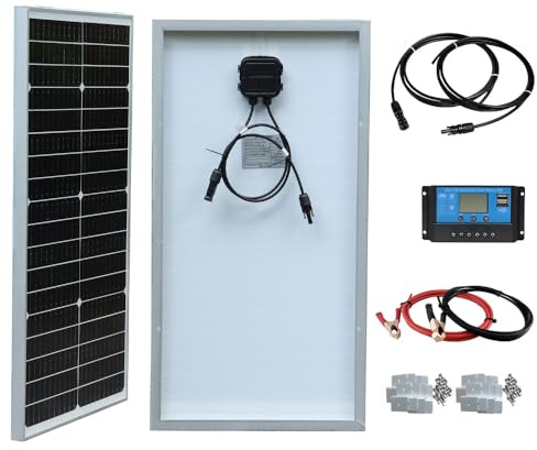 WUZECK 50W Solarpanel Kit Solar Set 12V, Monokristallines Solarmodul+10A 12V/24V Solarladeregler+Solarkabel Solaranlage Komplett Set für 12V Batterien Wohnmobil Garten Balkon Camper Dach Wohnwagen