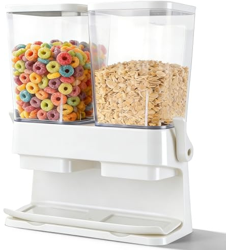 Adorabby Cereal Dispenser Countertop 2 Pack, 3L Large Cereal Containers Storage Airtight for Kitchen Pantry, Dual Control Plastic Dry Food Dispenser for Cereal, Rice, Grains, Candy, Coffee Beans