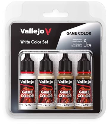 Vallejo Game Color Set de Pintura Acrílica Blanco (White Color Set). Kit de 4 Colores de Acabado Mate en Botellas de 18 ml con Cuentagotas para Figuras de Fantasía y Wargames